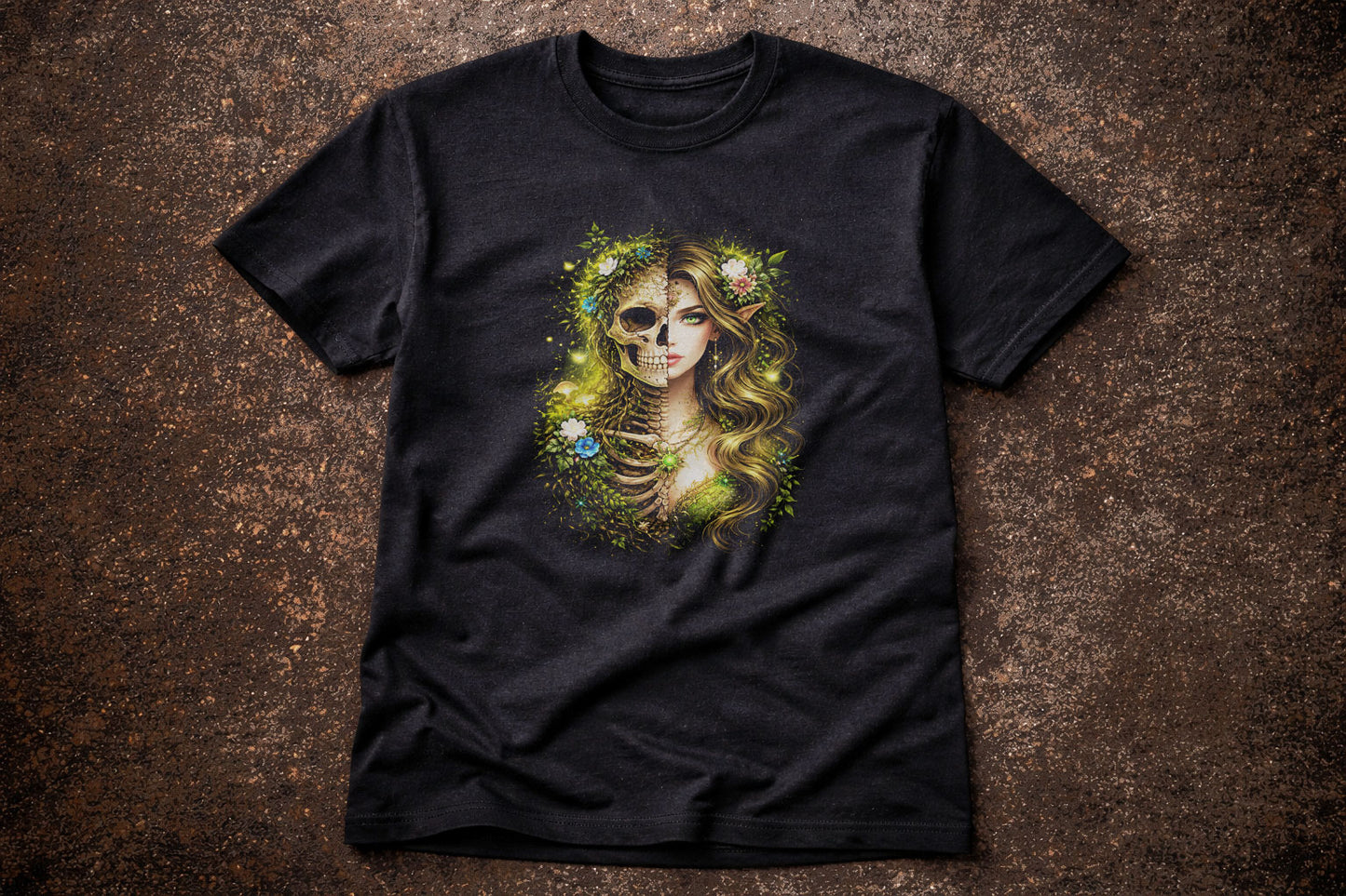 Elven Efl Beauty Skeleton Skull Unisex Graphic T-Shirt Dark Nature Art Tee