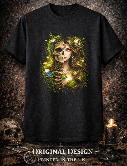 Elven Efl Beauty Skeleton Skull Unisex Graphic T-Shirt Dark Nature Art Tee