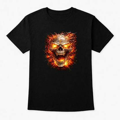 Inferno Skull Blast Unisex T-Shirt Fiery Demonic Skull Art Tee