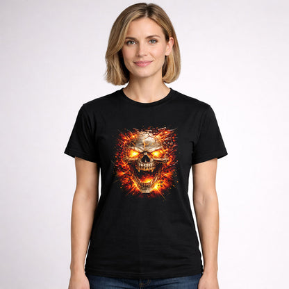 Inferno Skull Blast Unisex T-Shirt Fiery Demonic Skull Art Tee