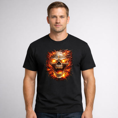 Inferno Skull Blast Unisex T-Shirt Fiery Demonic Skull Art Tee