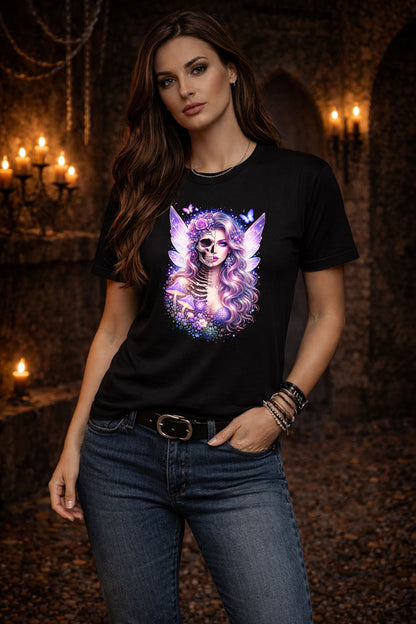 Fairy Skeleton of Death Unisex Graphic T-Shirt Dark Fantasy Mushroom Skull Tee