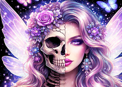 Fairy Skeleton of Death Unisex Graphic T-Shirt Dark Fantasy Mushroom Skull Tee