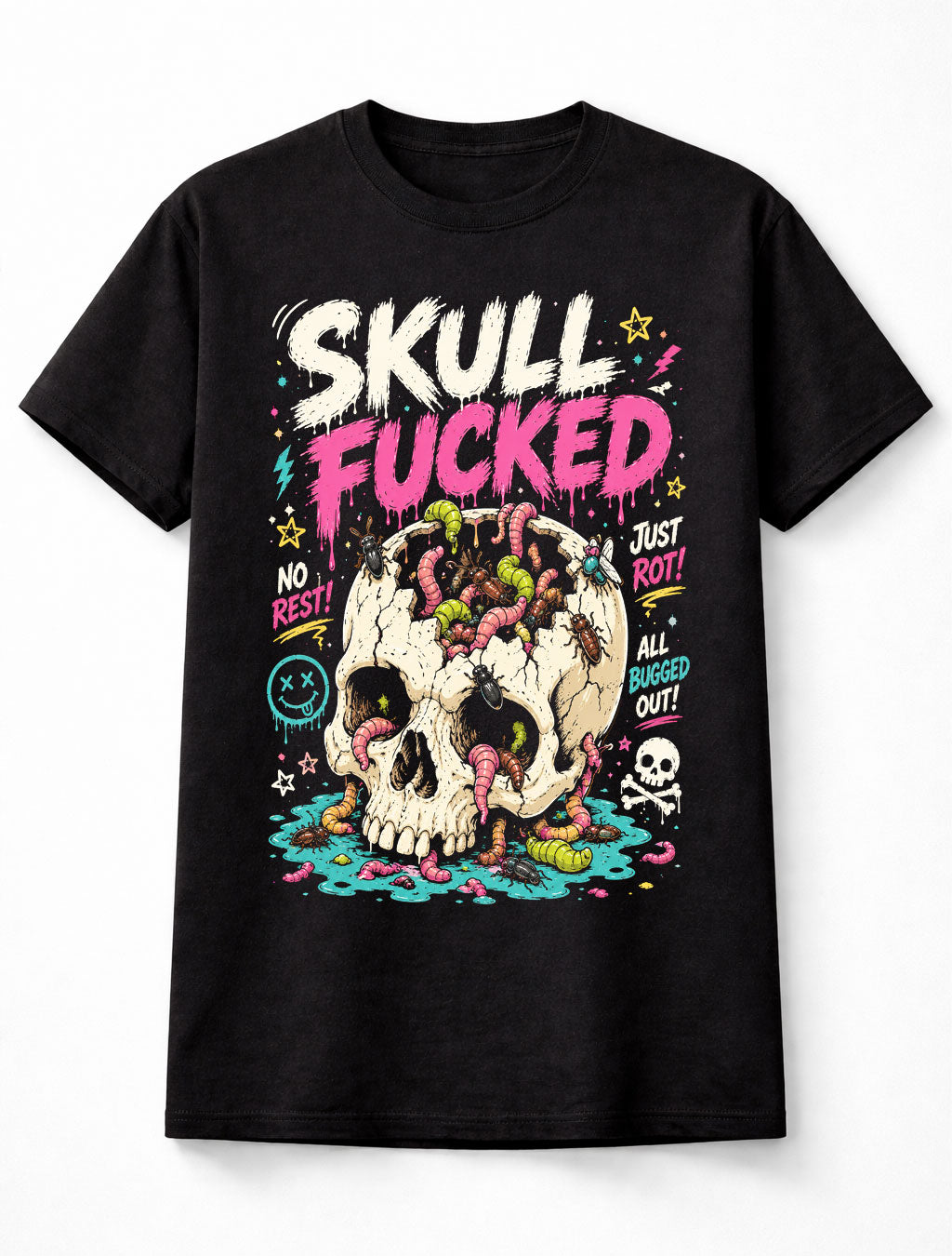 Rotting Skull Bugs Horror Goth Halloween Graphic Unisex T-Shirt