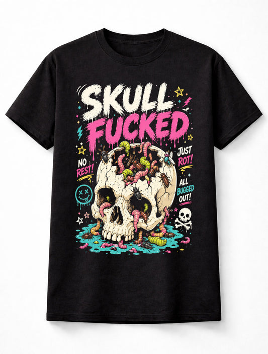 Rotting Skull Bugs Horror Goth Halloween Graphic Unisex T-Shirt