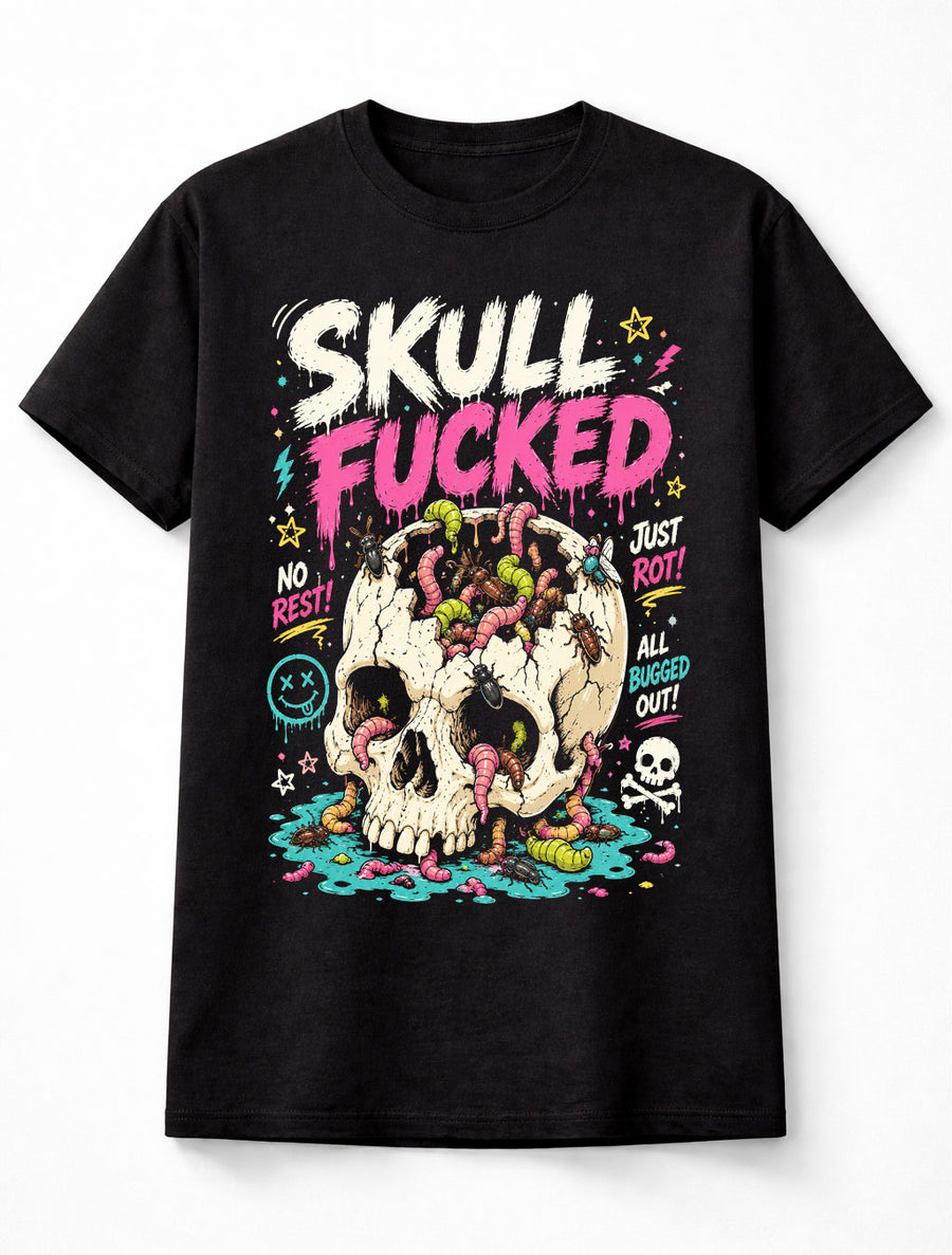 Rotting Skull Bugs Horror Goth Halloween Graphic Unisex T-Shirt