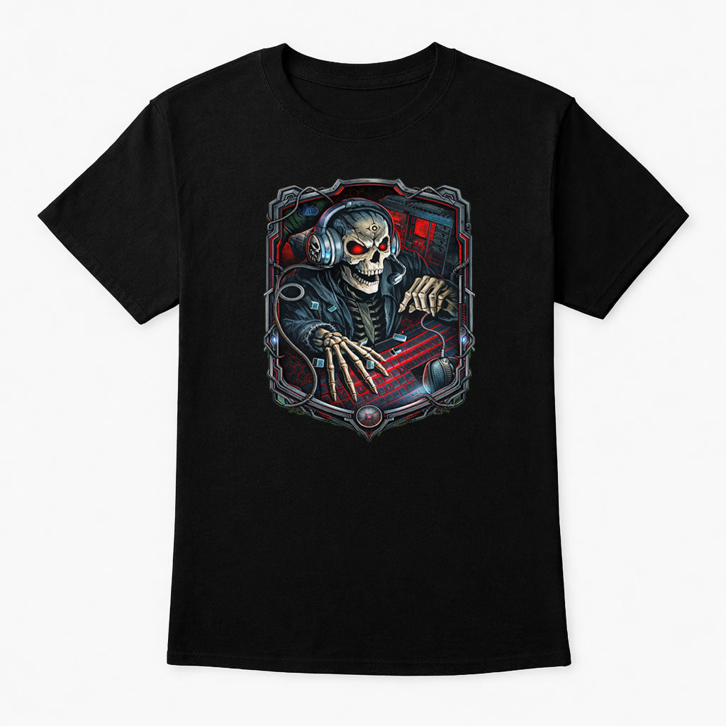 Skeleton Gamer Overlord Unisex T-Shirt Cyber Gaming Skull Art Tee