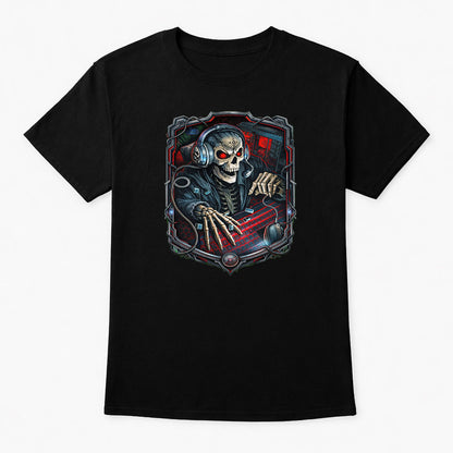 Skeleton Gamer Overlord Unisex T-Shirt Cyber Gaming Skull Art Tee