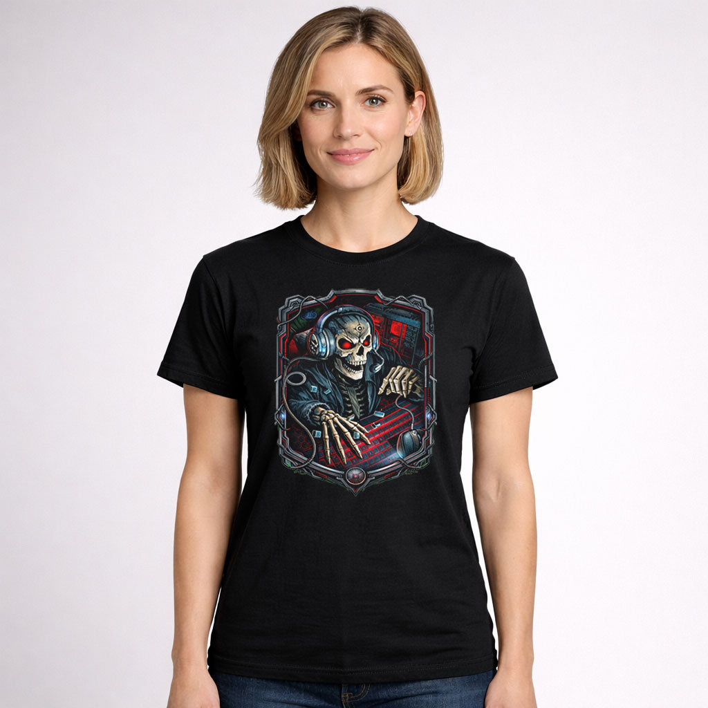Skeleton Gamer Overlord Unisex T-Shirt Cyber Gaming Skull Art Tee