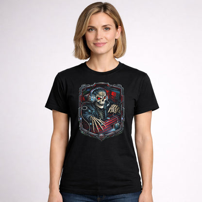 Skeleton Gamer Overlord Unisex T-Shirt Cyber Gaming Skull Art Tee