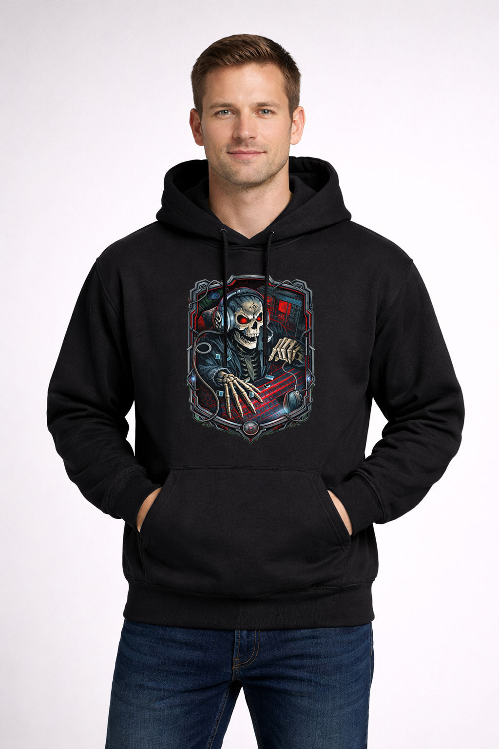 Skeleton Gamer Overlord Unisex T-Shirt Cyber Gaming Skull Art Tee
