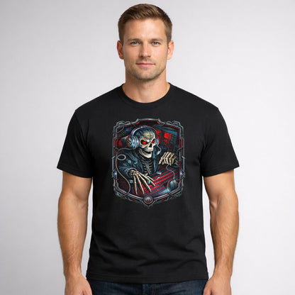 Skeleton Gamer Overlord Unisex T-Shirt Cyber Gaming Skull Art Tee