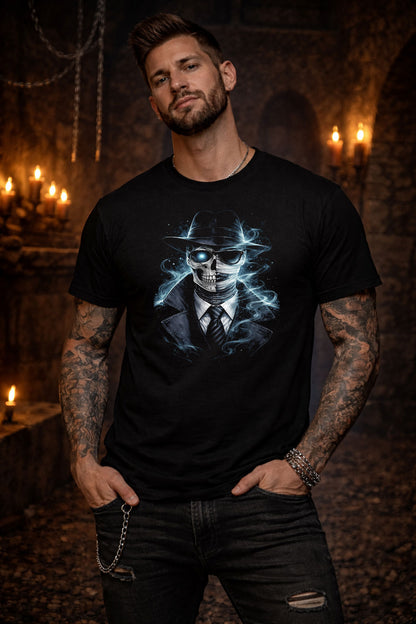 Invisible Man Skeleton Skull Unisex Graphic T-Shirt Mad Science Horror Art Tee
