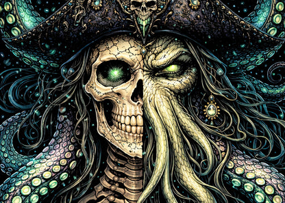 Kraken Davey Jones Skeleton Skull Unisex Graphic T-Shirt Eldritch Dark Art Tee