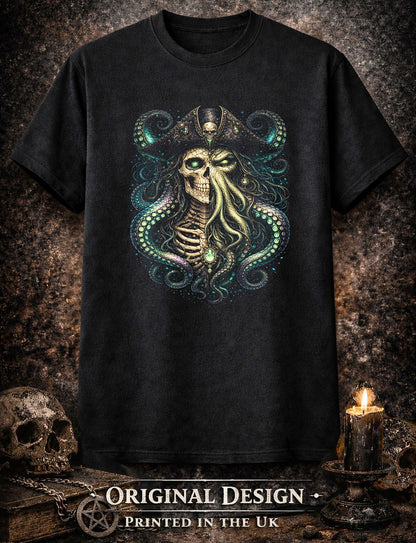 Kraken Davey Jones Skeleton Skull Unisex Graphic T-Shirt Eldritch Dark Art Tee