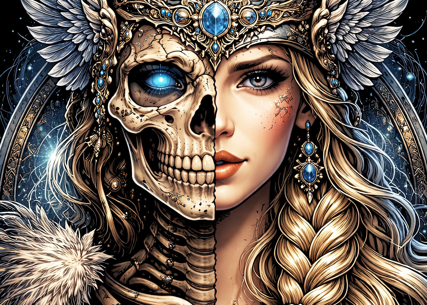 Viking Shield Maiden Skeleton Gothic Unisex Graphic T-Shirt Norse Warrior Tee