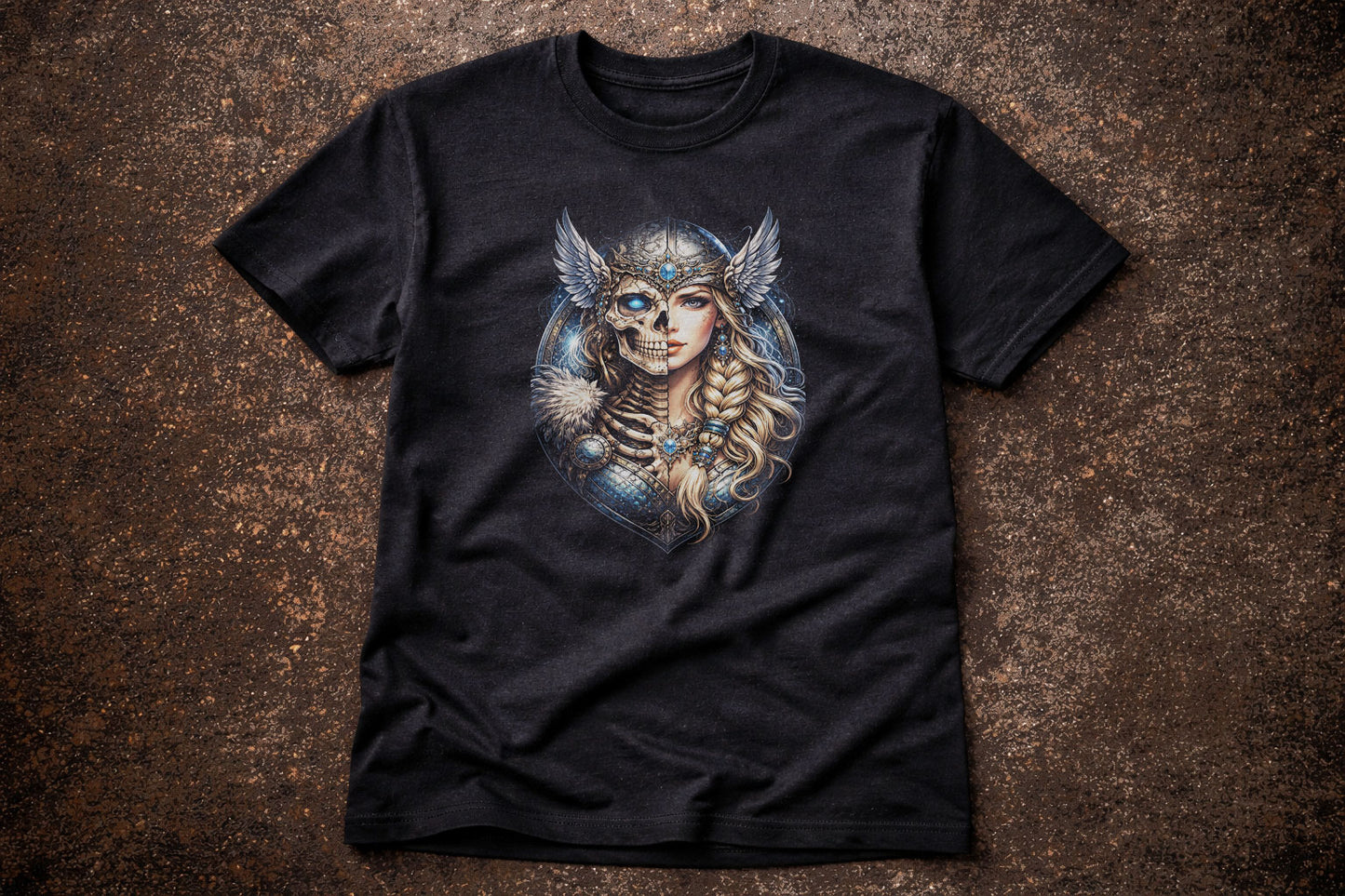 Viking Shield Maiden Skeleton Gothic Unisex Graphic T-Shirt Norse Warrior Tee