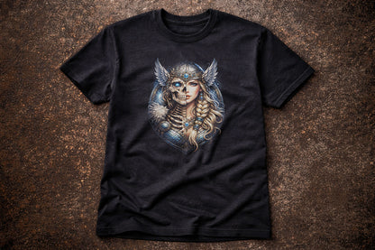 Viking Shield Maiden Skeleton Gothic Unisex Graphic T-Shirt Norse Warrior Tee