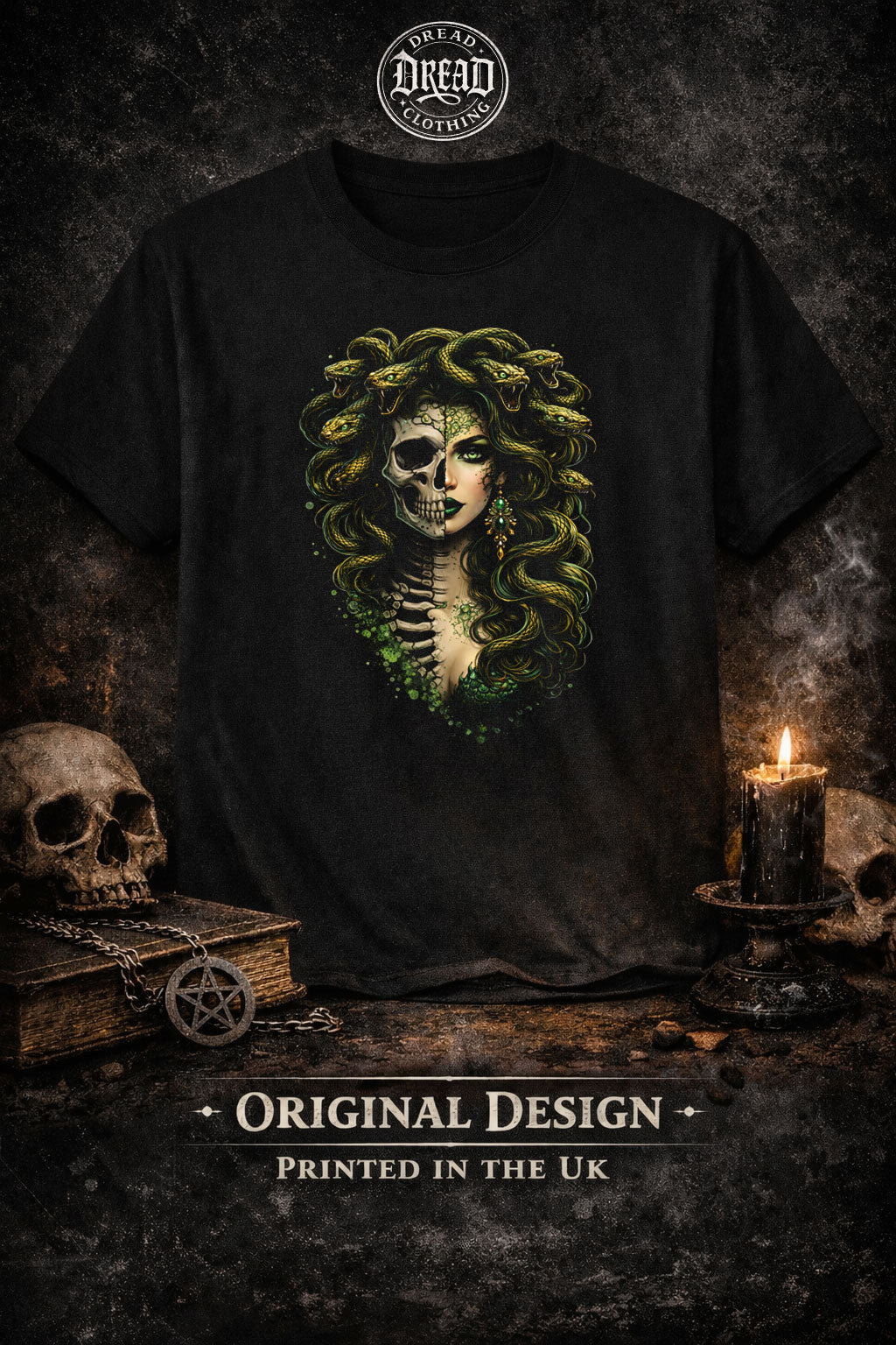 Medusa Skeleton Unisex Graphic T-Shirt Serpent Queen Dark Myth Art Tee