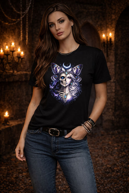 Moth Beautiful Skeleton Wings Graphic T-Shirt Skull Portrait Unisex Tee