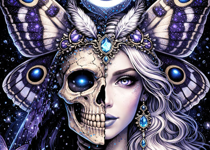 Moth Beautiful Skeleton Wings Graphic T-Shirt Skull Portrait Unisex Tee