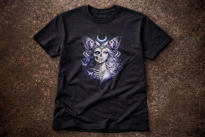 Moth Beautiful Skeleton Wings Graphic T-Shirt Skull Portrait Unisex Tee