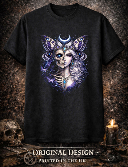 Moth Beautiful Skeleton Wings Graphic T-Shirt Skull Portrait Unisex Tee