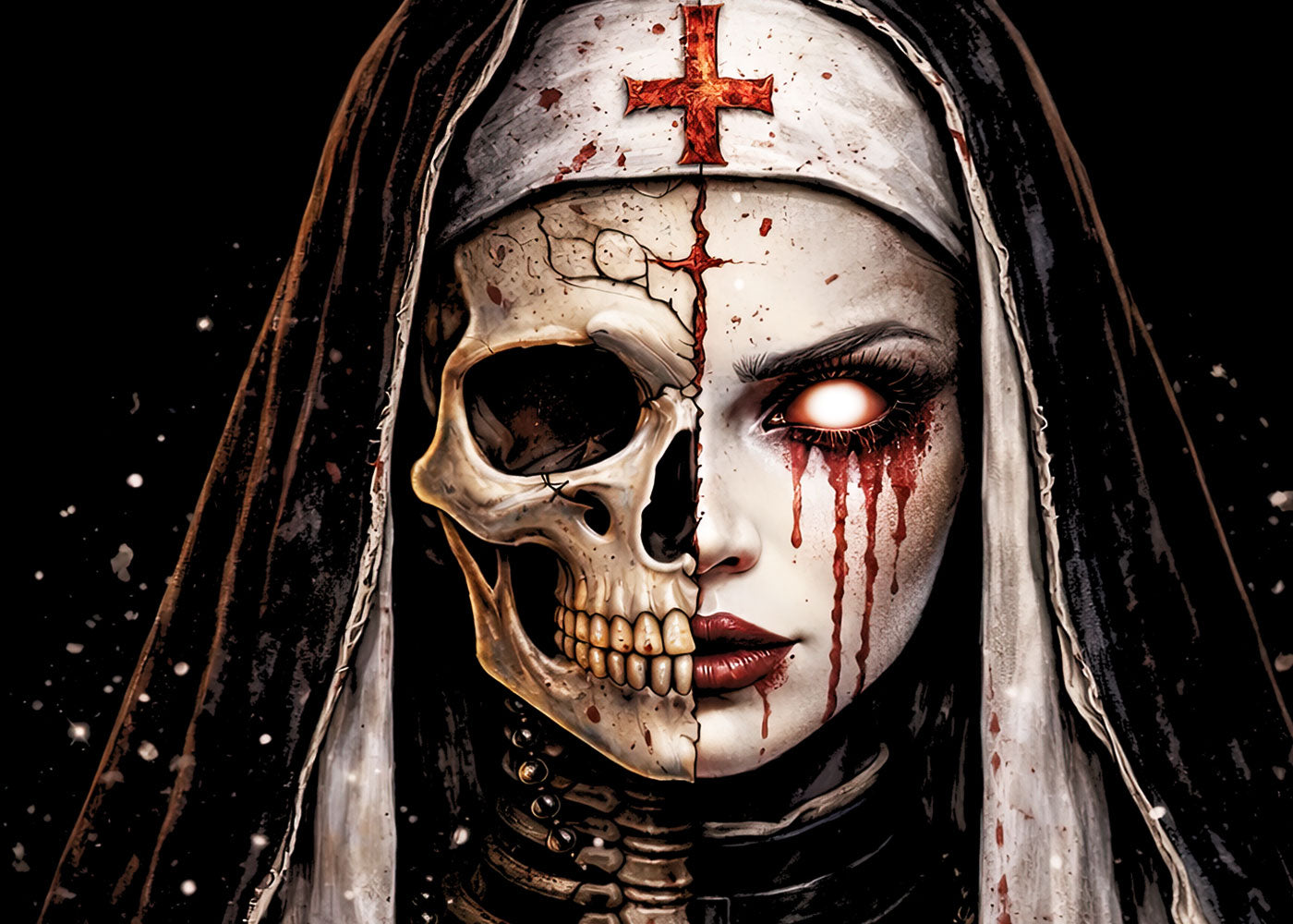 Dark Nun Skull Skeleton Gothic Horror Unisex Graphic T-Shirt Religious Scary