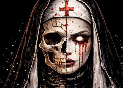 Dark Nun Skull Skeleton Gothic Horror Unisex Graphic T-Shirt Religious Scary