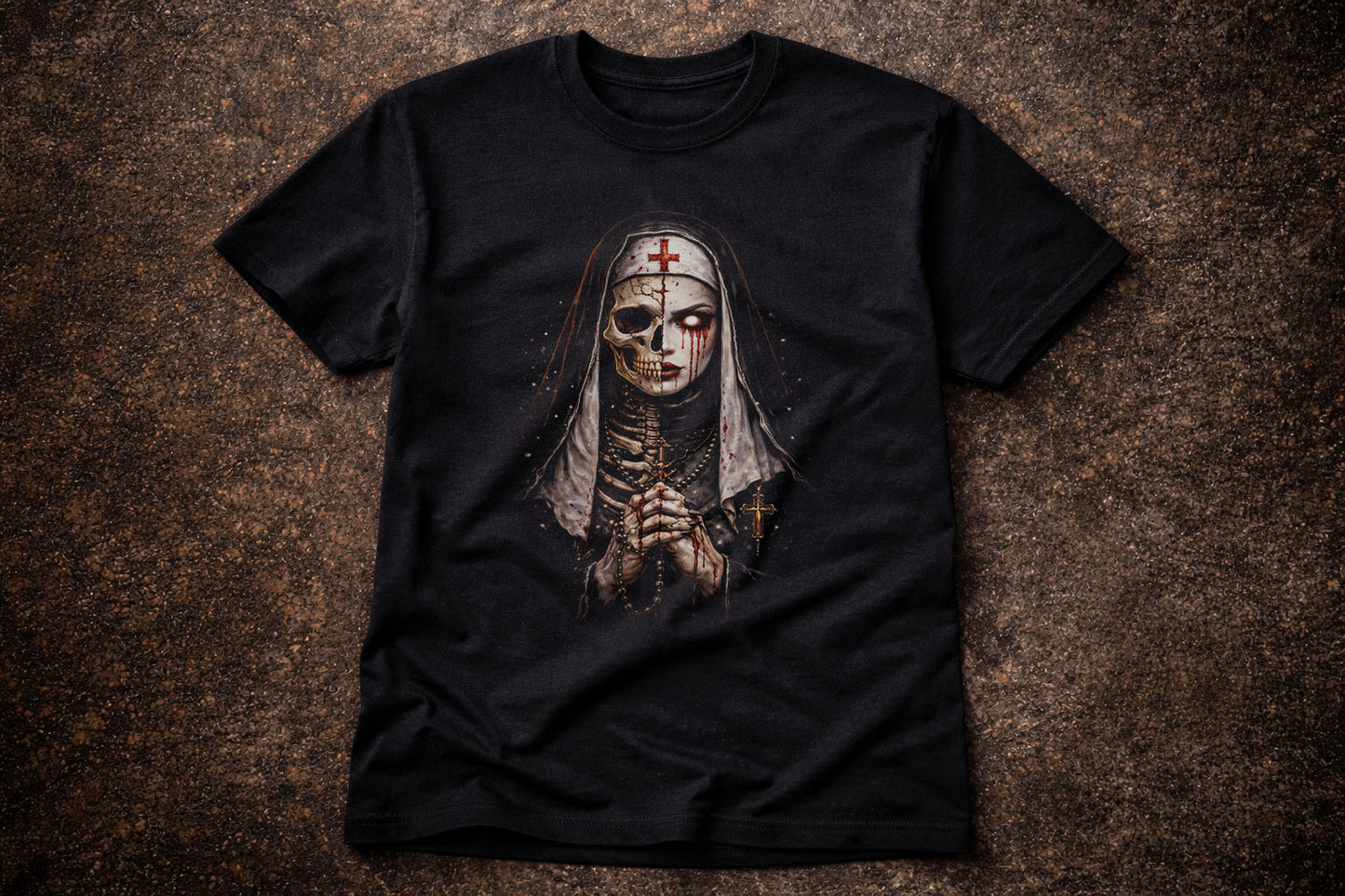 Dark Nun Skull Skeleton Gothic Horror Unisex Graphic T-Shirt Religious Scary