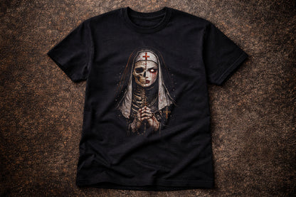 Dark Nun Skull Skeleton Gothic Horror Unisex Graphic T-Shirt Religious Scary