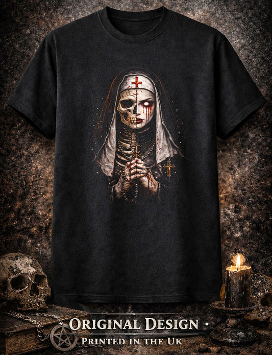 Dark Nun Skull Skeleton Gothic Horror Unisex Graphic T-Shirt Religious Scary