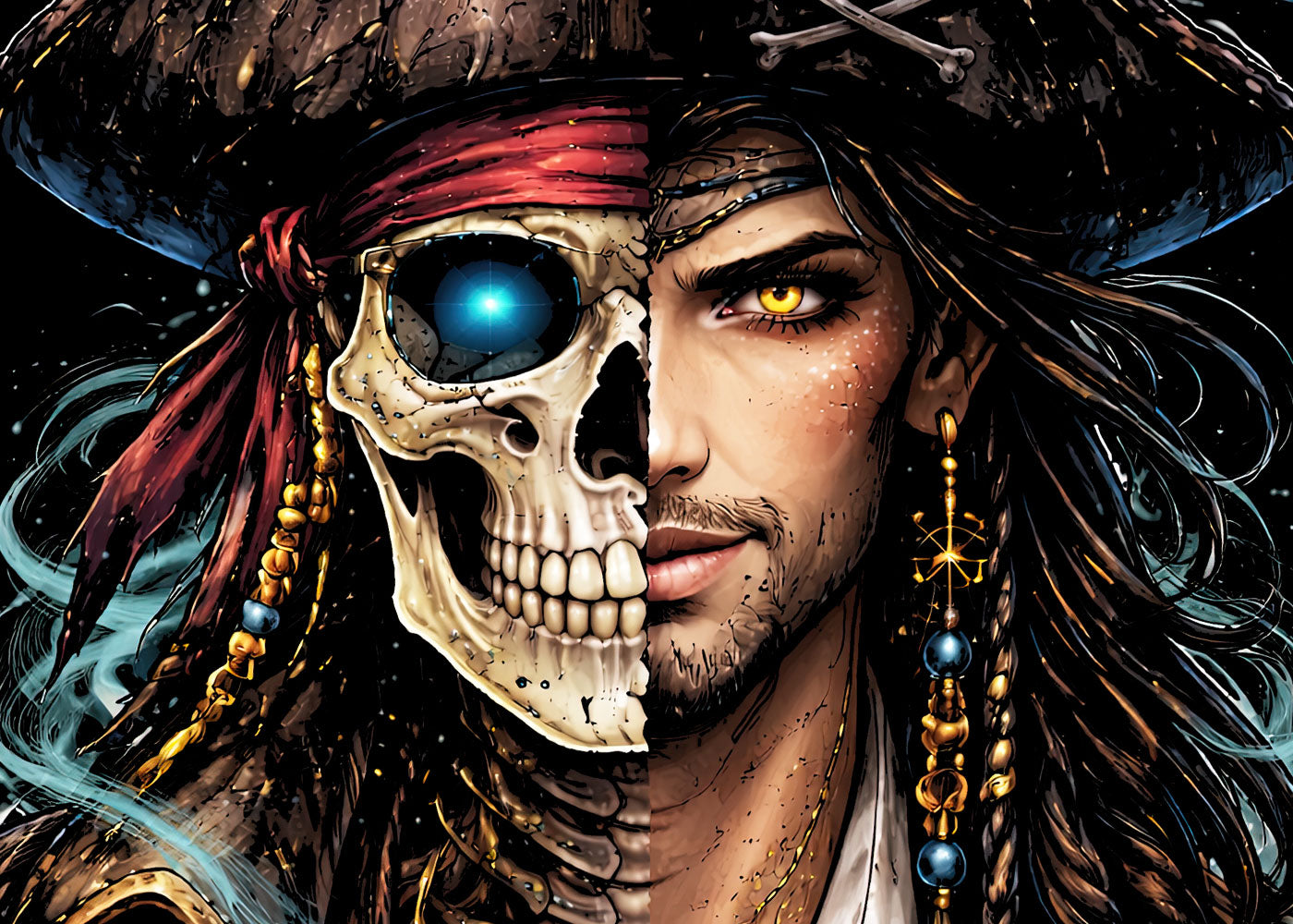 Pirate Jack Skeleton Skull Unisex Graphic T-Shirt Golden Age Dark Art Tee