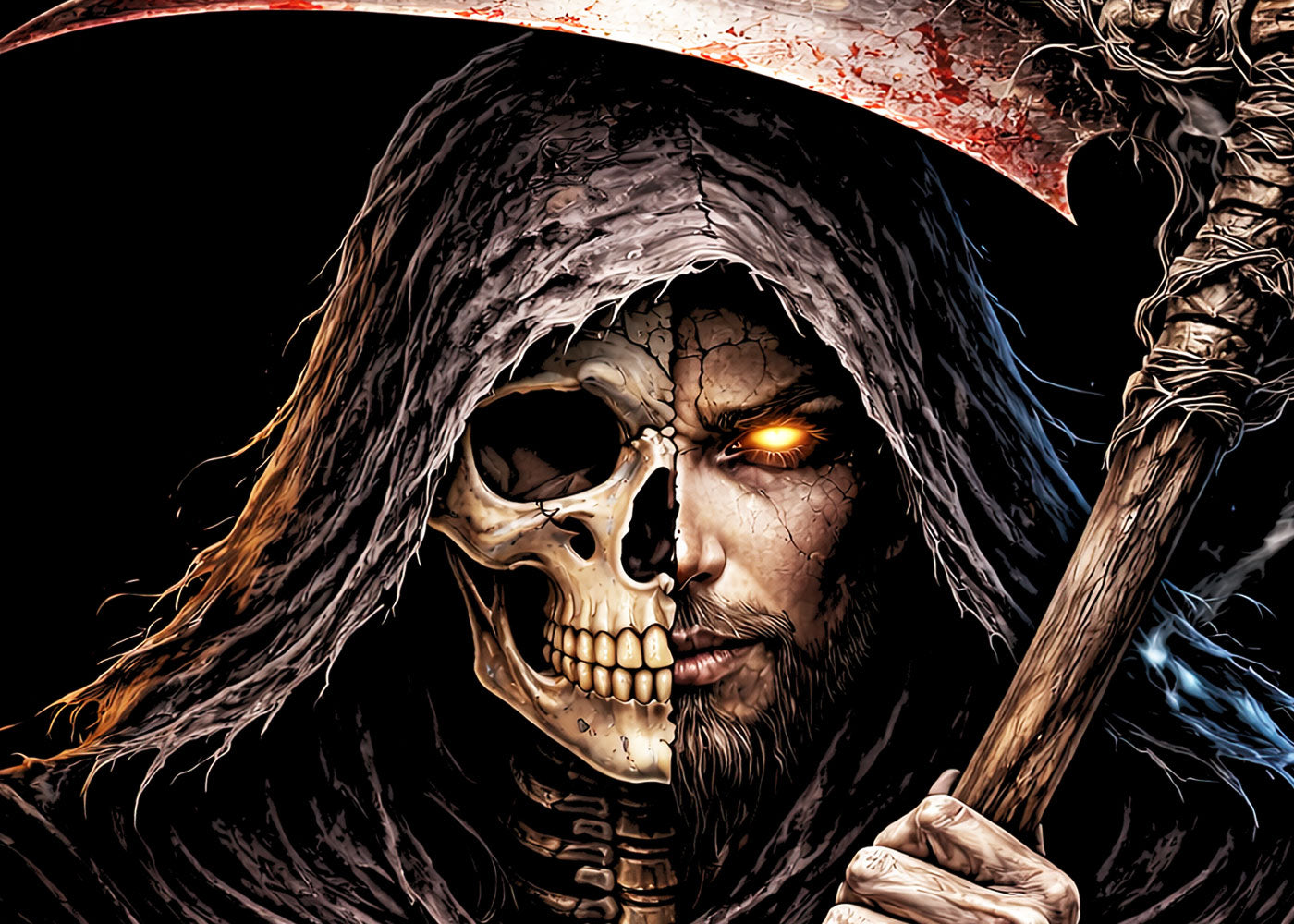 Grim Reaper Scythe Skeleton Skull Unisex Graphic T-Shirt Dark Death Art Tee