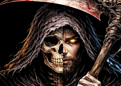 Grim Reaper Scythe Skeleton Skull Unisex Graphic T-Shirt Dark Death Art Tee