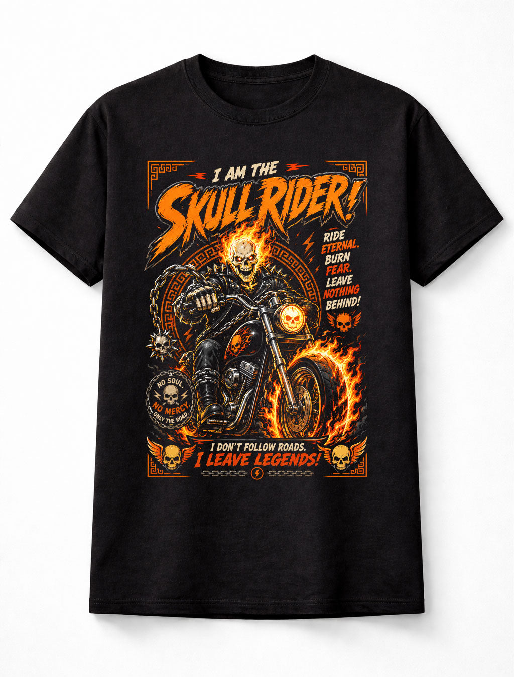 Skull Rider Flaming Skeleton Biker Motorcycle Graphic Unisex T-Shirt