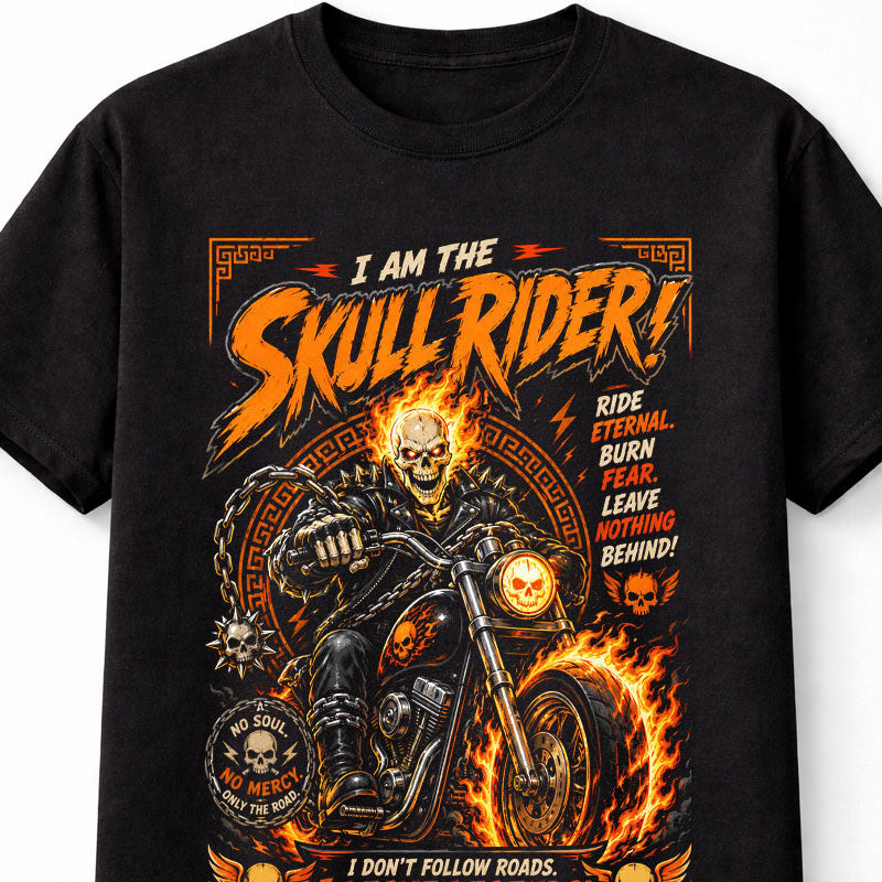 Skull Rider Flaming Skeleton Biker Motorcycle Graphic Unisex T-Shirt