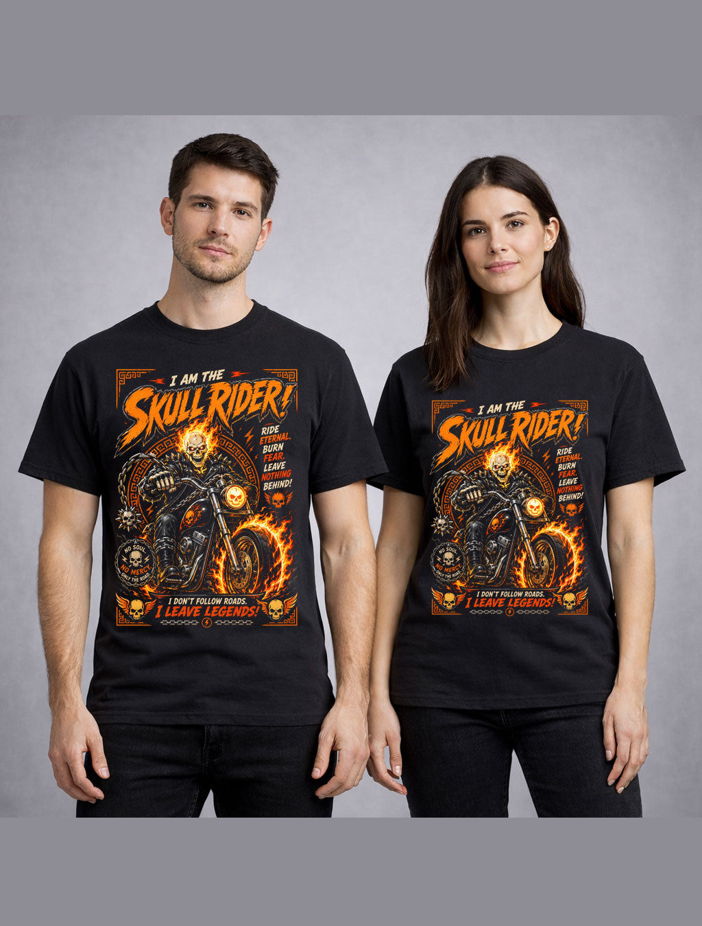 Skull Rider Flaming Skeleton Biker Motorcycle Graphic Unisex T-Shirt