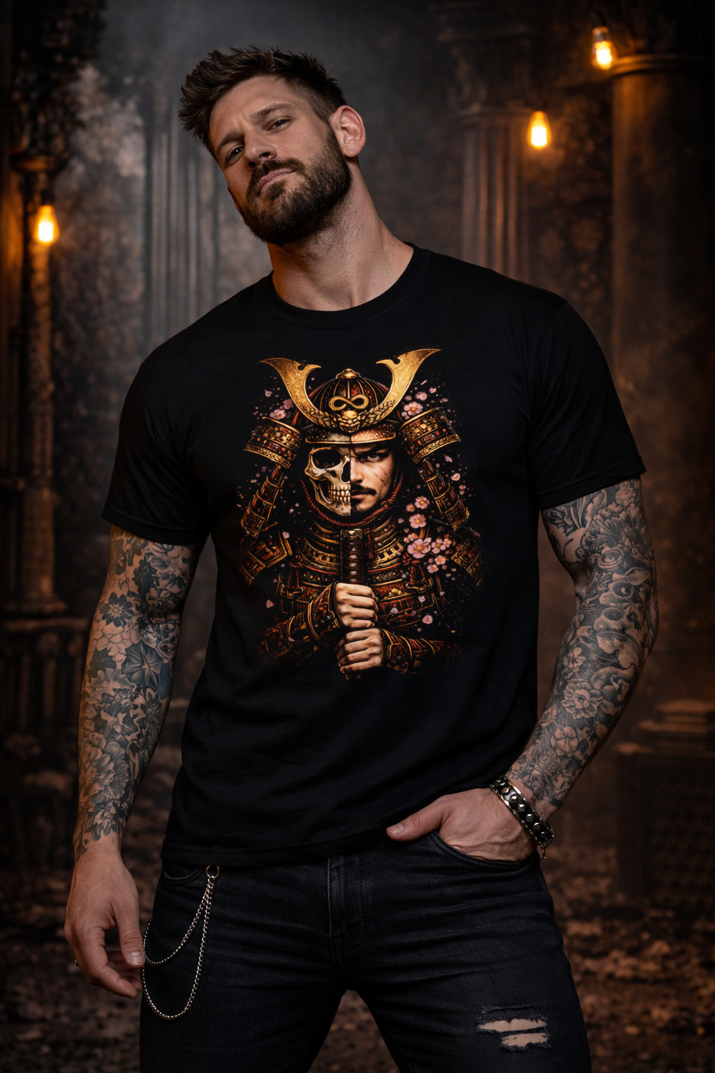 Samurai Katana Skull Gothic Unisex Graphic T-Shirt Warrior Dark Art