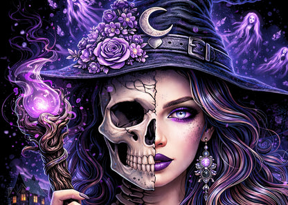 Witch Skull Skeleton Gothic Unisex Graphic T-Shirt Occult Dark Fantasy