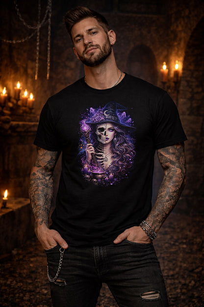 Witch Skull Skeleton Gothic Unisex Graphic T-Shirt Occult Dark Fantasy