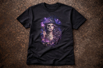 Witch Skull Skeleton Gothic Unisex Graphic T-Shirt Occult Dark Fantasy