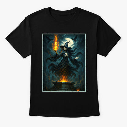 Skull Witch Fire Conjurer Gothic Horror Dark Occult Alternative Unisex T-Shirt