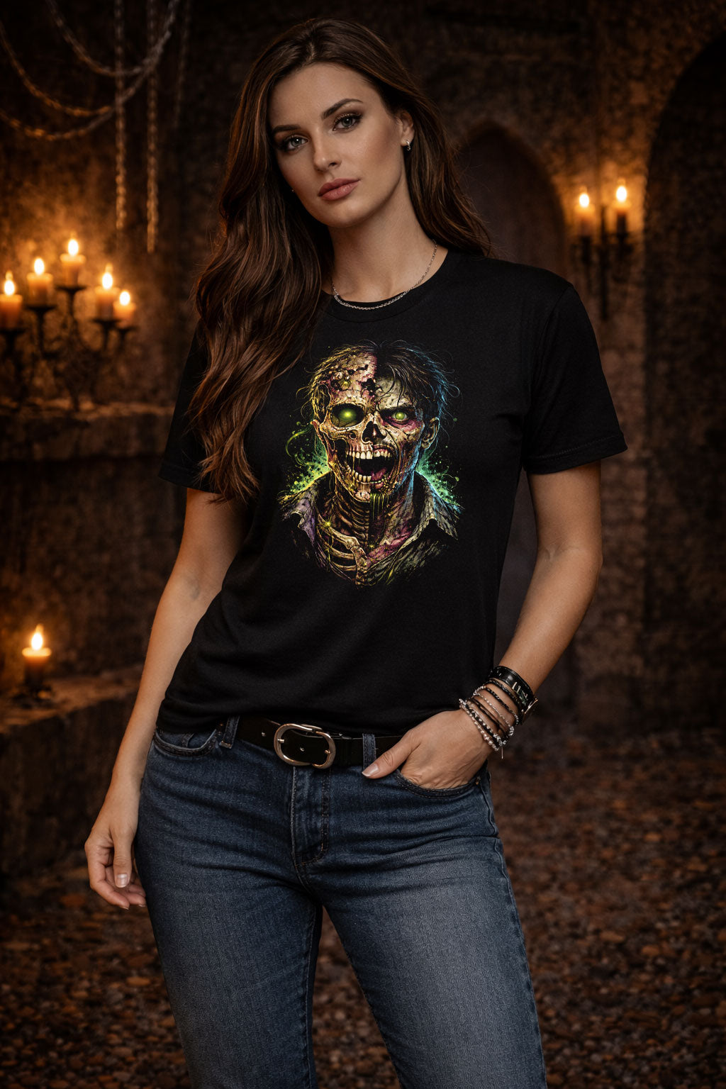 Zombie Monster Skeleton Skull Unisex Graphic T-Shirt Undead Horror Art Tee