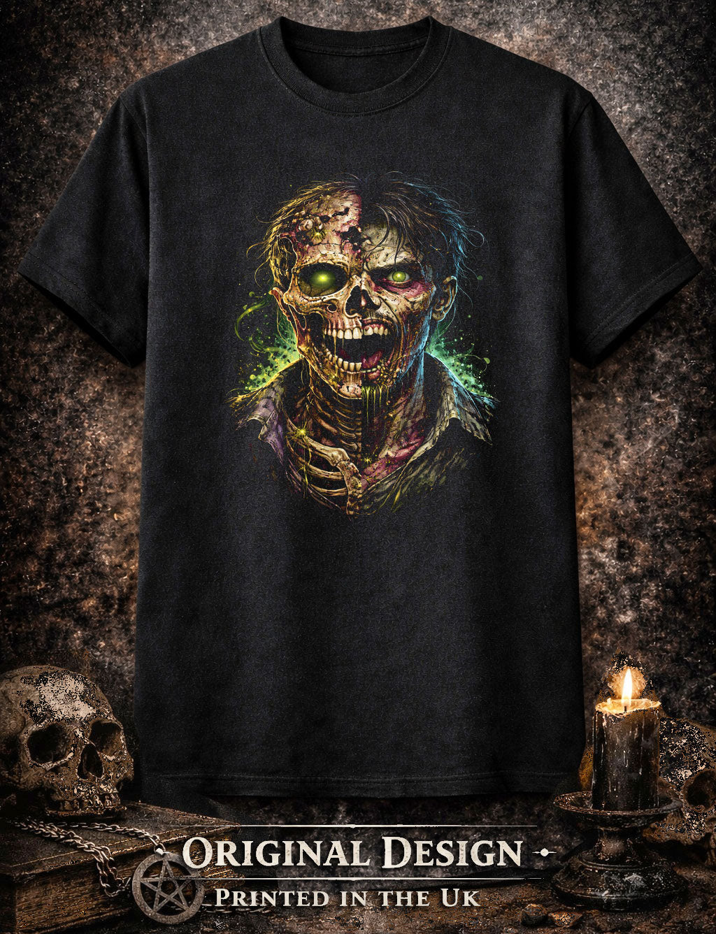Zombie Monster Skeleton Skull Unisex Graphic T-Shirt Undead Horror Art Tee