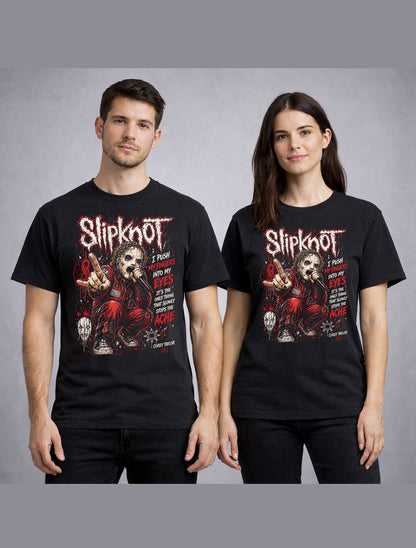Slipknot Graphic T-Shirt Metal Band Tee Red Black Heavy Metal Shirt I Push My Fingers Into My Eyes Quote Corey Taylor Adults & Kids Unisex T-Shirt