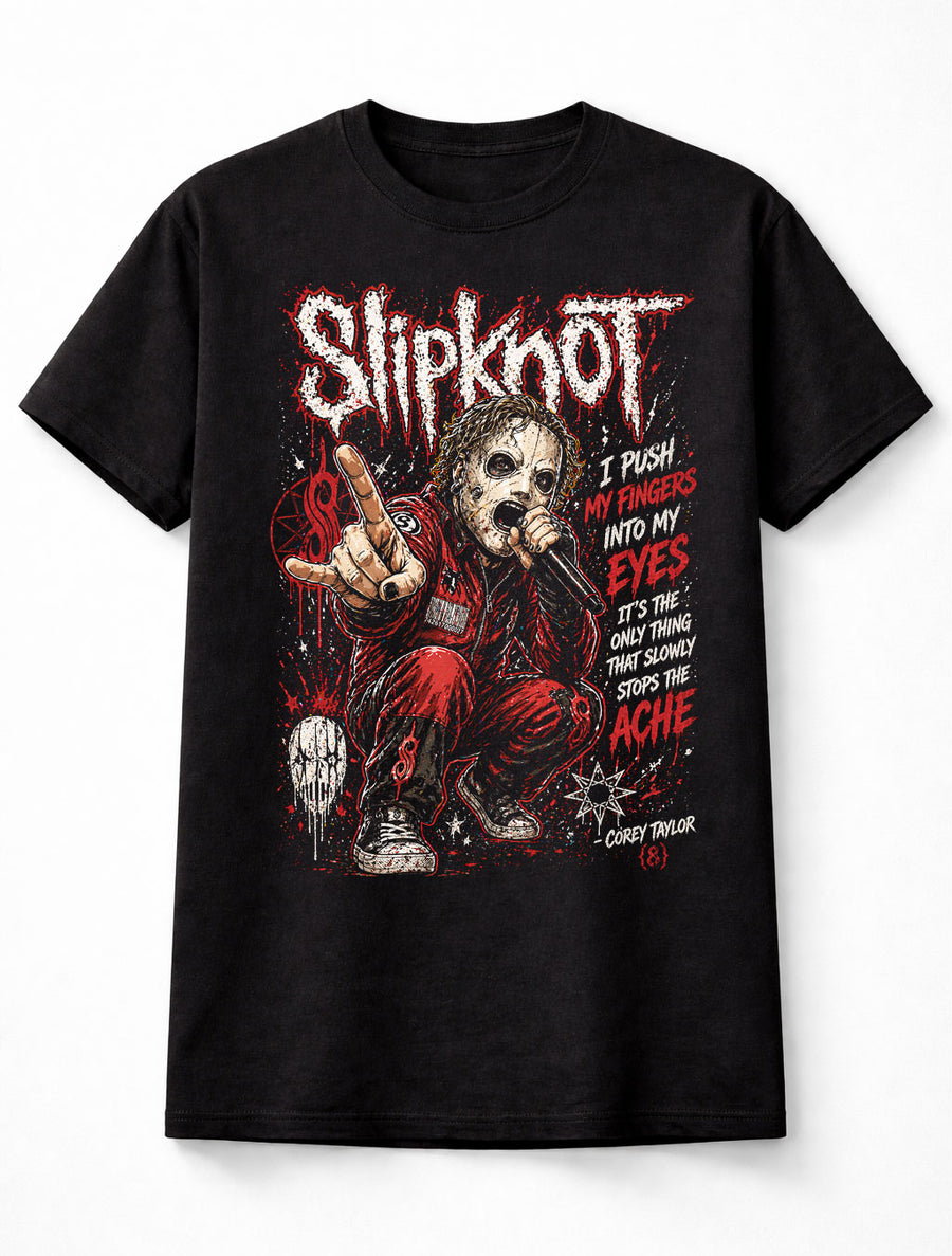 Slipknot Graphic T-Shirt Metal Band Tee Red Black Heavy Metal Shirt I Push My Fingers Into My Eyes Quote Corey Taylor Adults & Kids Unisex T-Shirt
