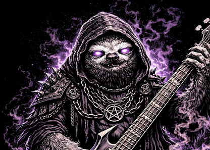 Sloth Heavy Metal Rocker Unisex Graphic T-Shirt Gothic Guitar Music Art Tee