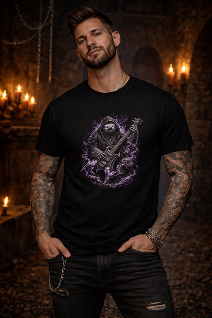 Sloth Heavy Metal Rocker Unisex Graphic T-Shirt Gothic Guitar Music Art Tee