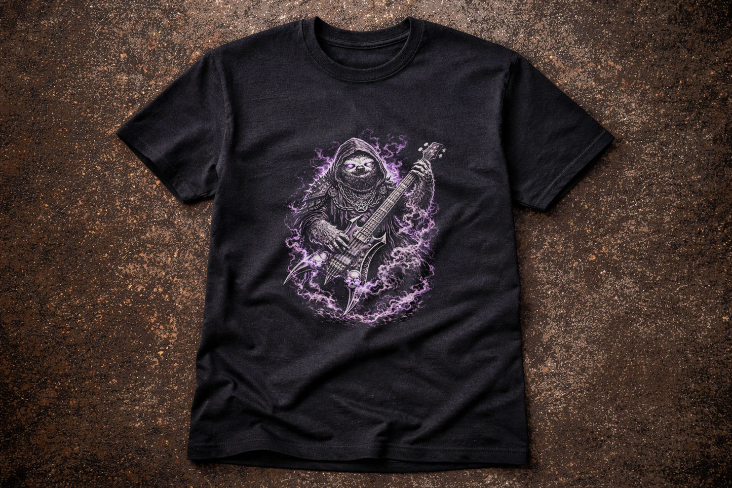 Sloth Heavy Metal Rocker Unisex Graphic T-Shirt Gothic Guitar Music Art Tee